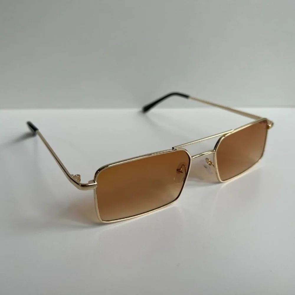 Vintage Y2K 90s 2000s unique slim gold trim square sunglasses